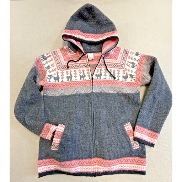 Tejidos Ruminahui Full Zip Up Hooded Sweater Jacket Sz Medium Pink Grey - Picture 1 of 11